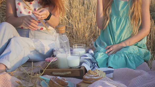 Mother And Daughter On A Picnic In A Wheat Field 7