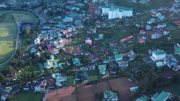 Aerial view of Nuwara Eliya, a small town in Sri Lanka.