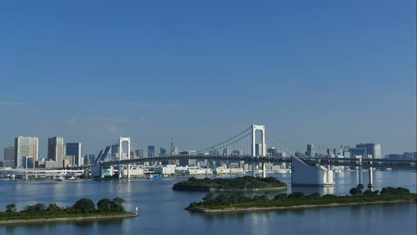 Beautiful Rainbow bridge in Tokyo city in Japan