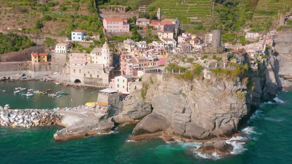 Aerial View of the Colorful Village of Vernazza in the Cinque Terre Reserve Italy