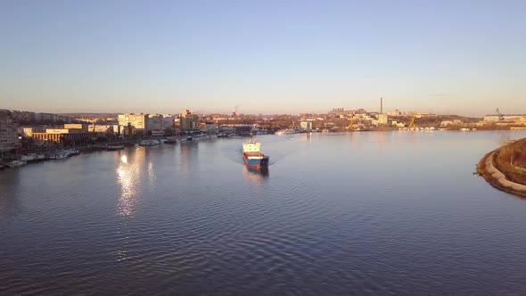 Cargo Ship On The Danube River