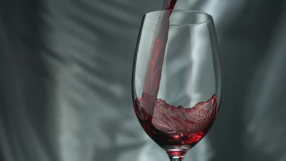 Pouring red wine into glass, Slow Motion alt