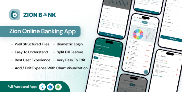 Flutter Banking App UI Kit, Mobile Banking App Template, Fintech App UI, Android iOS Ready Design