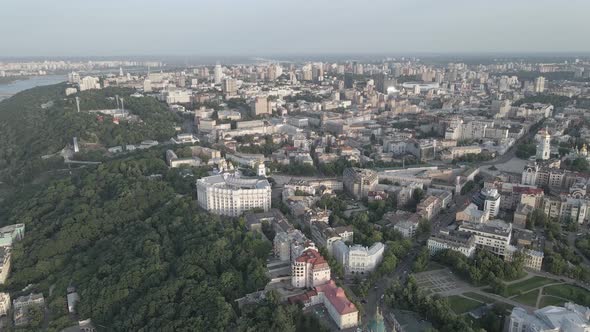 Kyiv, Ukraine. Aerial View. Slow Motion, Flat, Gray