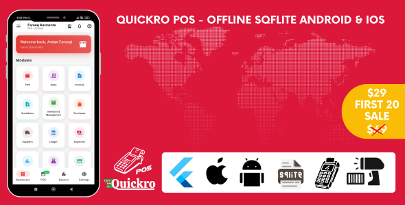 Quickro POS Flutter App (Offline + Cloud Backup) Android & IOS