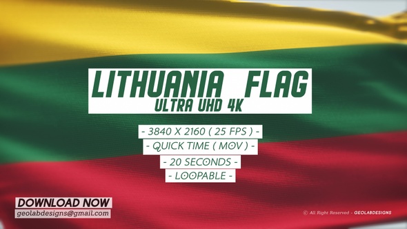 Lithuania Flag - Ultra UHD 4K Loopable
