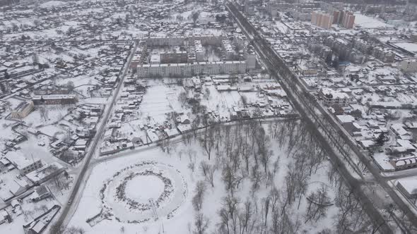 Air View From a Drone to the City of Nizhyn in Chernihiv in Winter