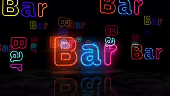 Bar symbol glowing neon 3d lights