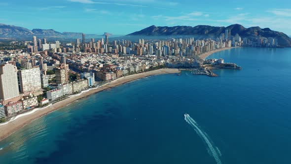 Benidorm - Mediterranean Cityscape at Sunrise. Spanish Coast and High Rise Skyline of Benidorm