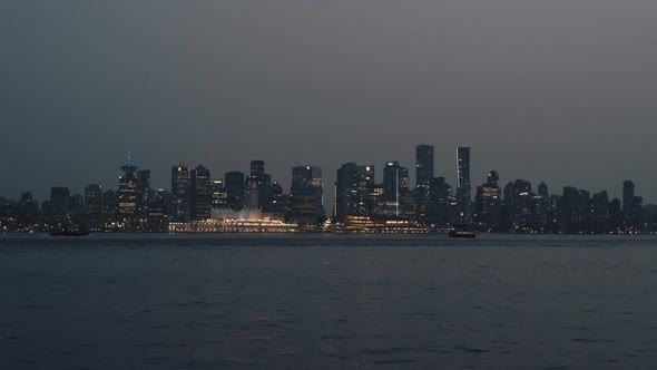Time lapse of twilight over Vancouver downtown skyline