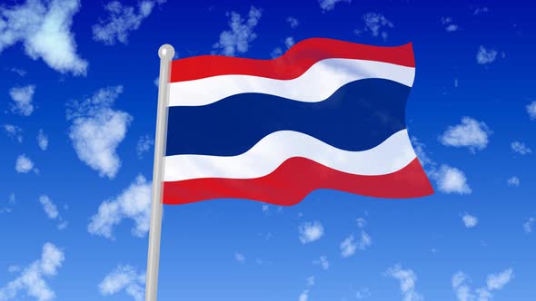 Thailand Flying Flag Wave In The Sky With Clouds