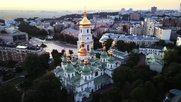 Kyiv. Ukraine. Aerial View : St. Sophia Church in the Morning at Dawn