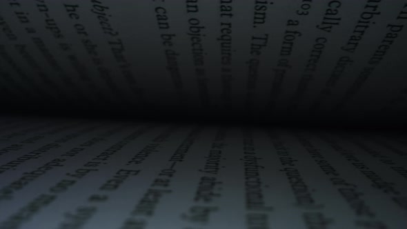 Open Book with White Pages. Camera Moving Between Book Pages of Open Book.