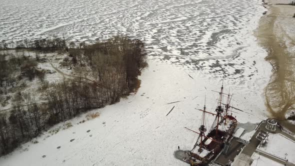 Aerial View of Battleship of Navy in Winter Season