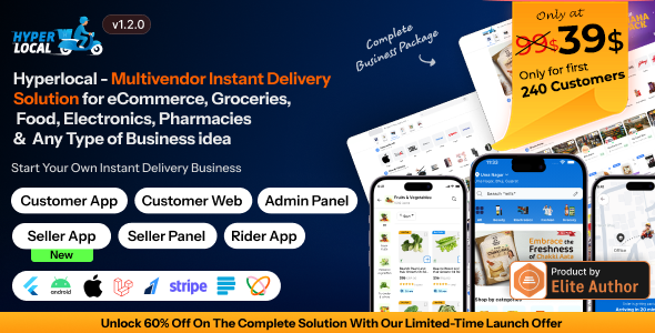 Hyperlocal - Multivendor eCommerce, Grocery, Food, Pharmacy Flutter Delivery app - Admin & Website