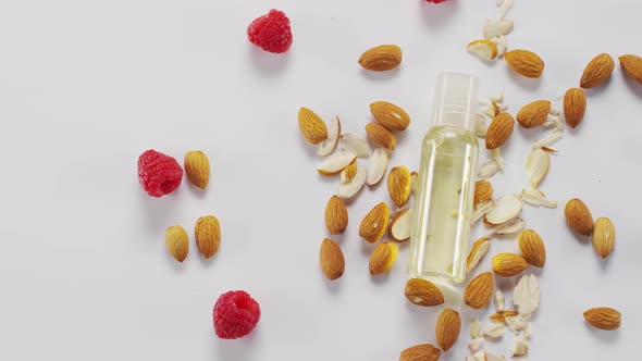 Raspberries And Almond Nuts Composition