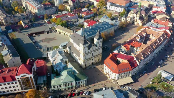 Drone Video - Aerial View of Ivano-Frankivsk City Historical Center