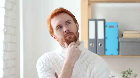 Thinking Man with Red Hairs Brainstorming New Idea