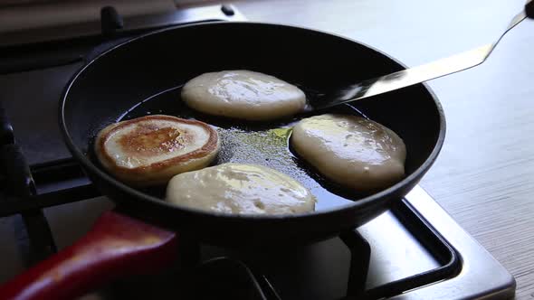 Cooking Pancakes on Frying Pan