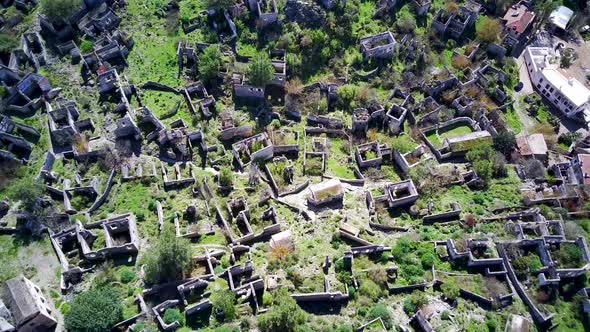 Drone view on world famous Kayakoy ghost town near to Olludeniz, Fethiye.