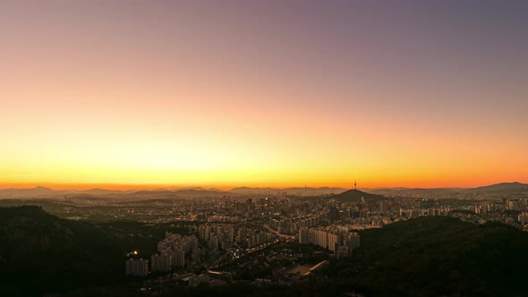 Time Lapse sunrise seoul City Skyline Seoul Tower south korea