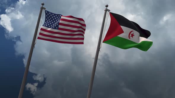 Waving Flags Of The United States And The Western Sahara 4K