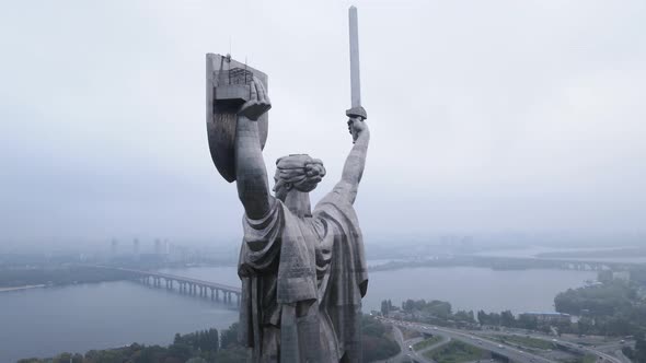 Kyiv, Ukraine Aerial View in Autumn : Motherland Monument. Kiev