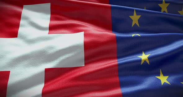 Switzerland and EU flag waving