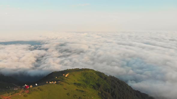 Scenic Gomis Mountain With Cloudscape.Birds Eye View