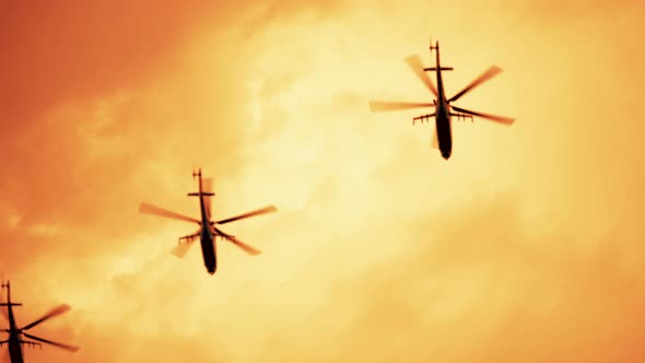 Group of Russian Combat Helicopters, Mi-24 Red Warm Sunset