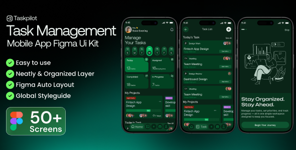 Taskpilot – Task Management Mobile App Figma UI Kit