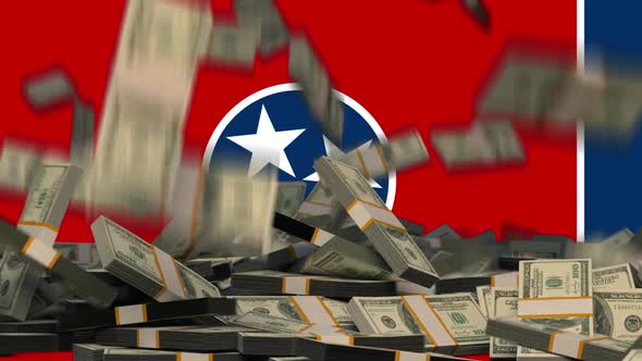 US Dollars Falling in front of Tennessee State Flag