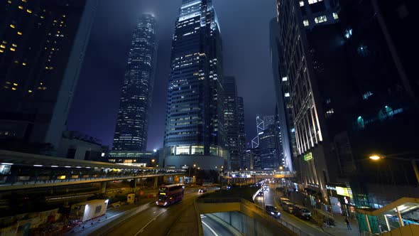 Traffic In Business District At Night