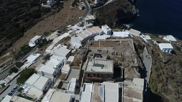 Kastro Sifnou beach on Sifnos island in the cyclades in Greece aerial view alt
