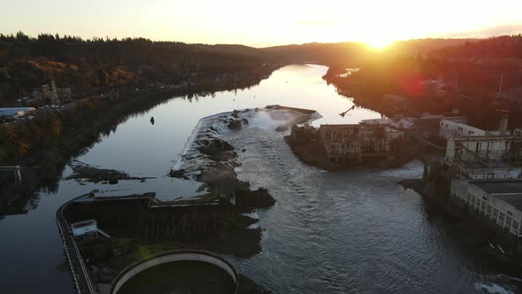 Willamette Falls and Plant in Oregon City During Sunset