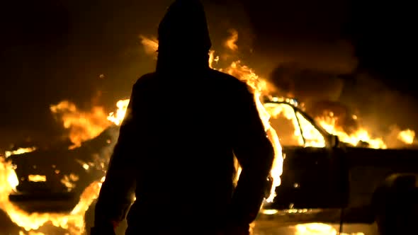 Man On Fire. The Burning Driver. Car Explosion. Stuntman. Slow Motion