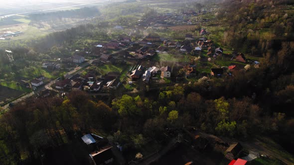 Aerial View in the countryside near a forest on a sunny day