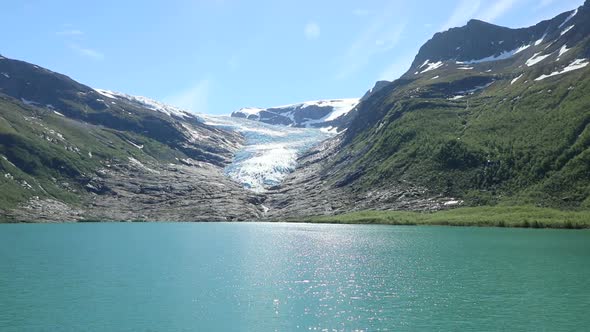 Lake Svartisvatnet in Helgeland in Norway, with Svartisen Glacier in the Background