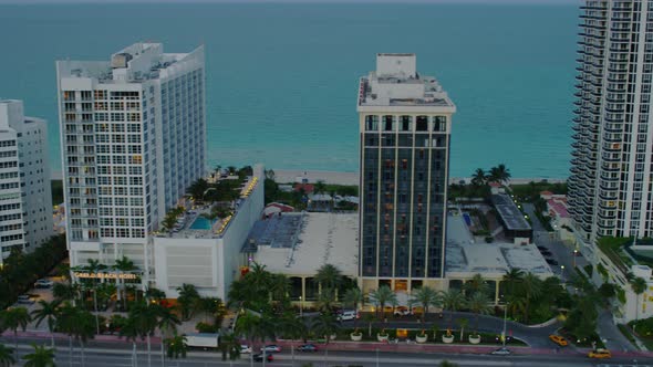 Aerial view of buildings on the Miami coastline
