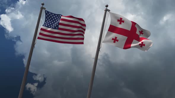 Waving Flags Of The United States And Georgia 4K