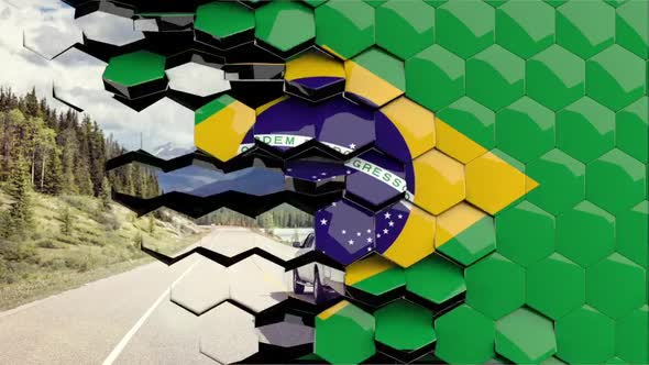 Brazil Flag Hexagon Transition - 4K Resolution