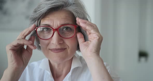 The Happy Elderly Woman Entrepreneur Wearing Glasses and Looking at the Camera with Confidence and