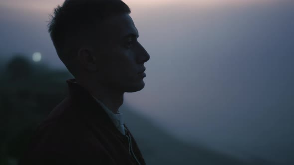 Peaceful Man Looking Mountain Landscape