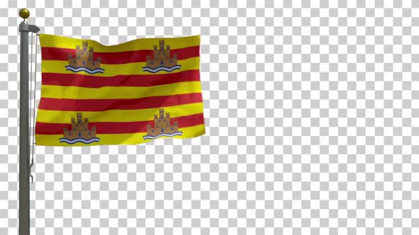 Ibiza Flag (Spain) on Flagpole with Alpha Channel - 4K