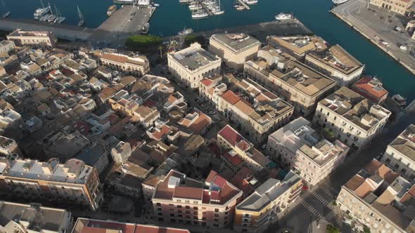 Drone Flies Above the Ortygia Ortigia Island in Province of Siracusa  in Sicily Italy