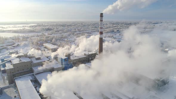 Steam and Smoke Rising from Pipes Aerial