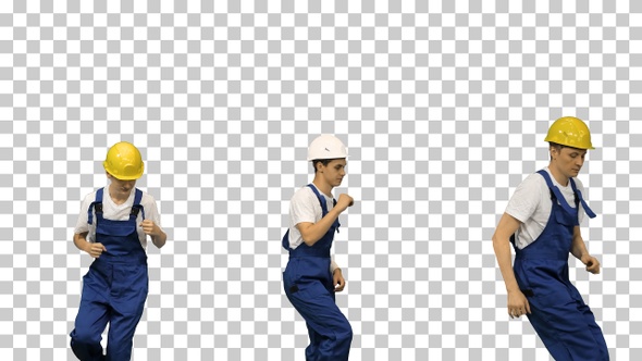 Three male construction workers in hard, Alpha Channel