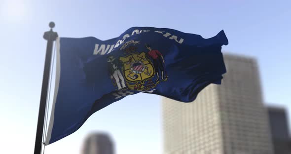 Wisconsin state flag waving