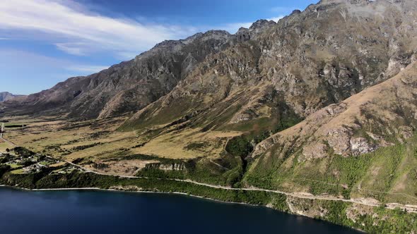 Scenery of high mountains and lake, New Zealand beautiful landscape - aerial