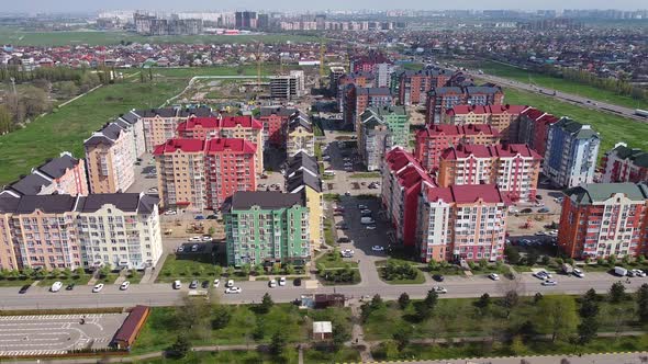 German village. Krasnodar. Modern city districts. Roofs of European houses.